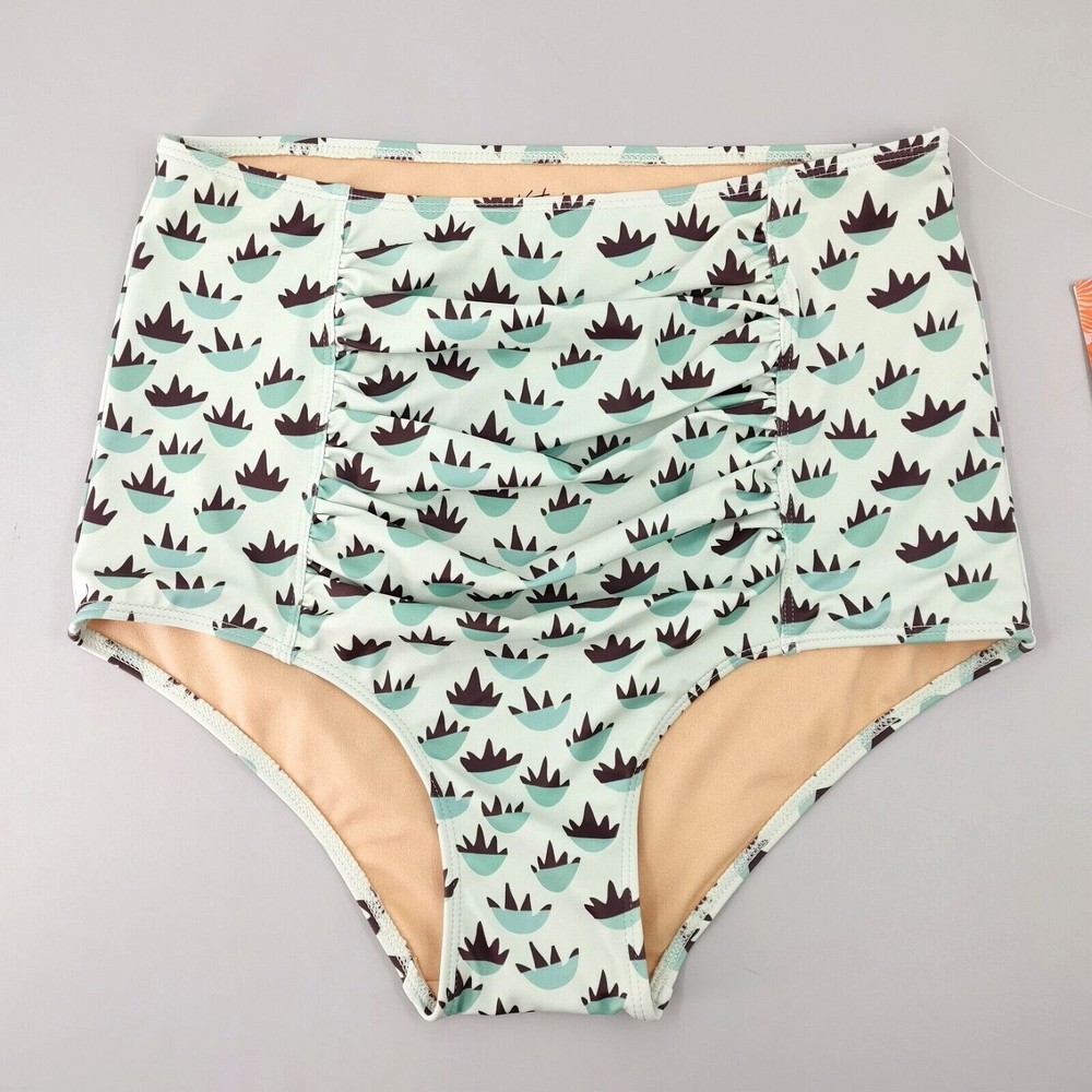 Kortni Jeane Bikini Bottom Womens Small Green Mint Pattern High Waisted Ruched